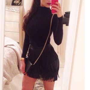 H&M Divided Layered Fringe Faux Leather Mini Skirt